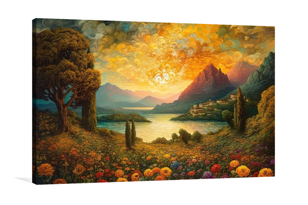 Blooming Vista: A Colorful Landscape Painting of Nature's Abundance