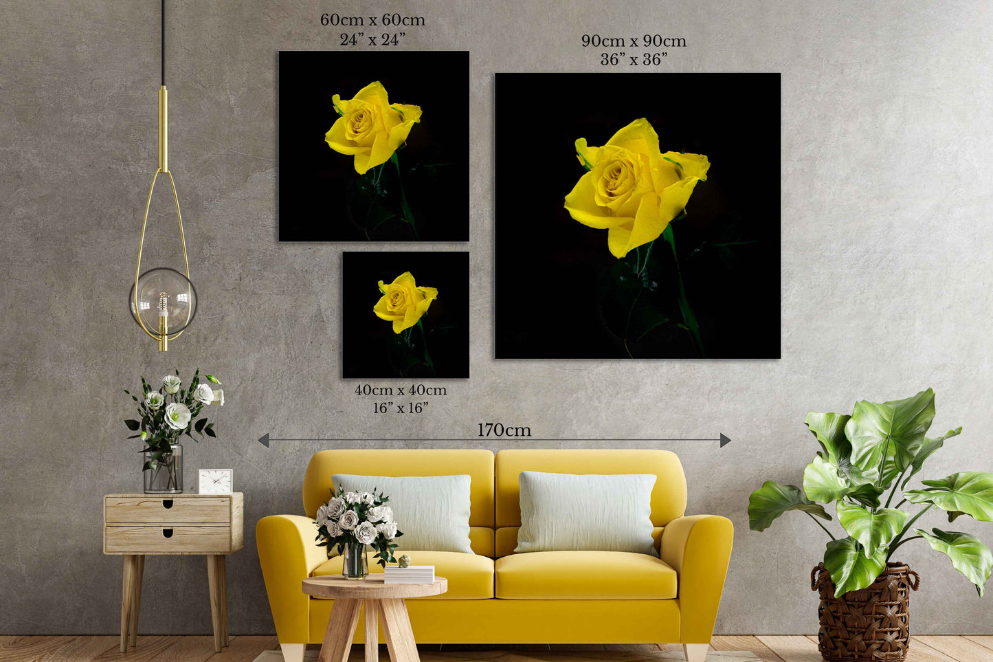 
                  
                    Yellow rose art in room view
                  
                
