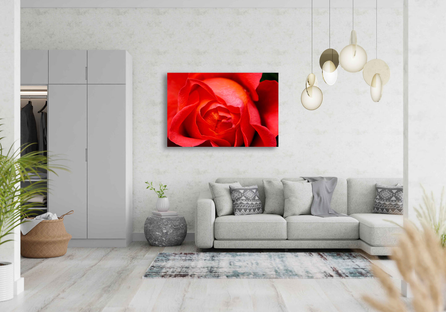 Rose petals wall print in room view